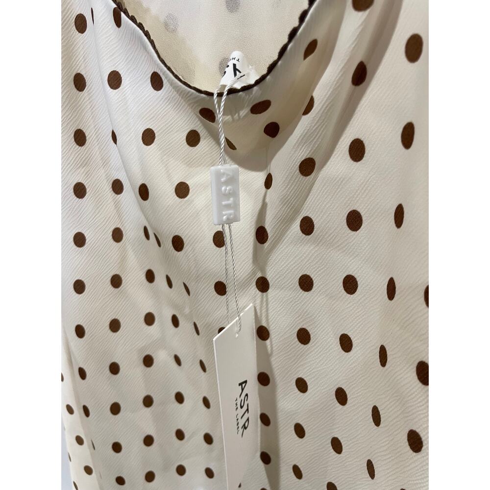 NWT ASTR the Label Satin Bow Trim Polka Dot Mini Dress White/Brown Womens Size L - Picture 5 of 6
